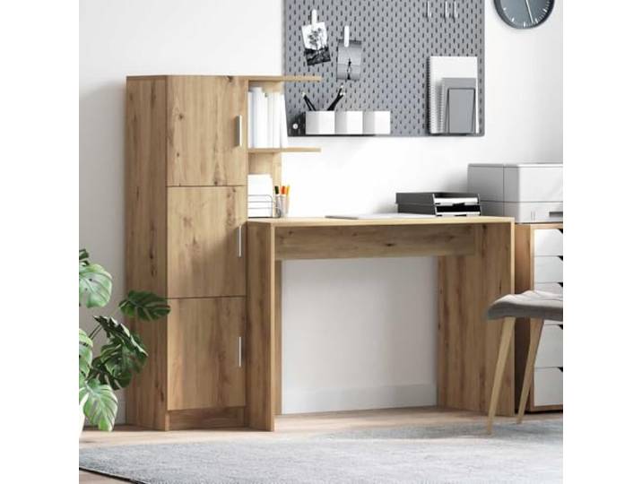 Schreibtisch aus Holzwerkstoff Artisan-Eiche 133,5 x 50 x 124 cm 2 Stk. Schrank mit Scharniertür, Brett-Regale, robuste Oberfläche, pflegeleicht, modernes Design, braune Farbnuance