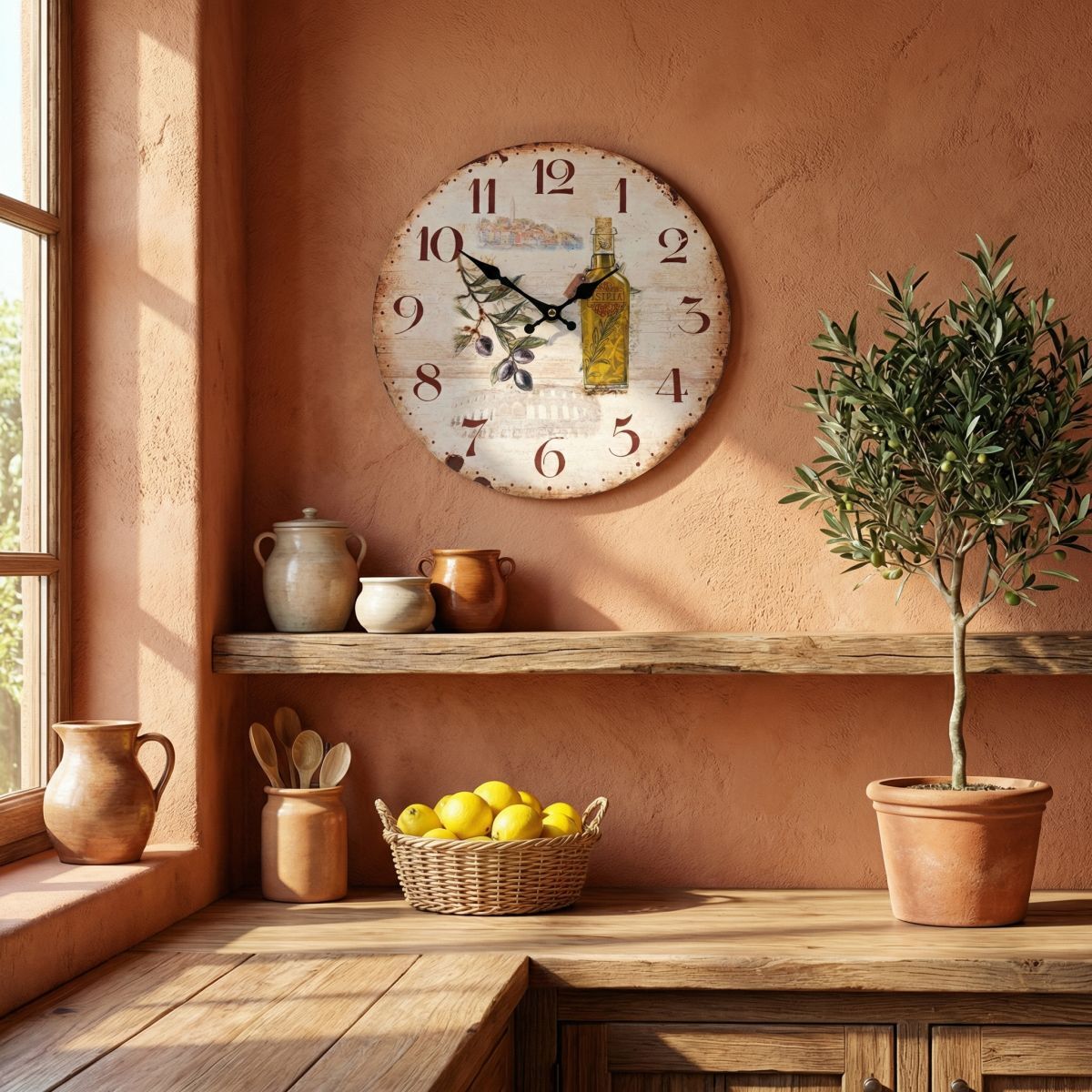 Wanduhr AMBIENTE HAUS "Wanduhr - Istria - 28 cm", beige (natur), B:28cm H:28cm T:5cm, Wanduhren, Wanduhr