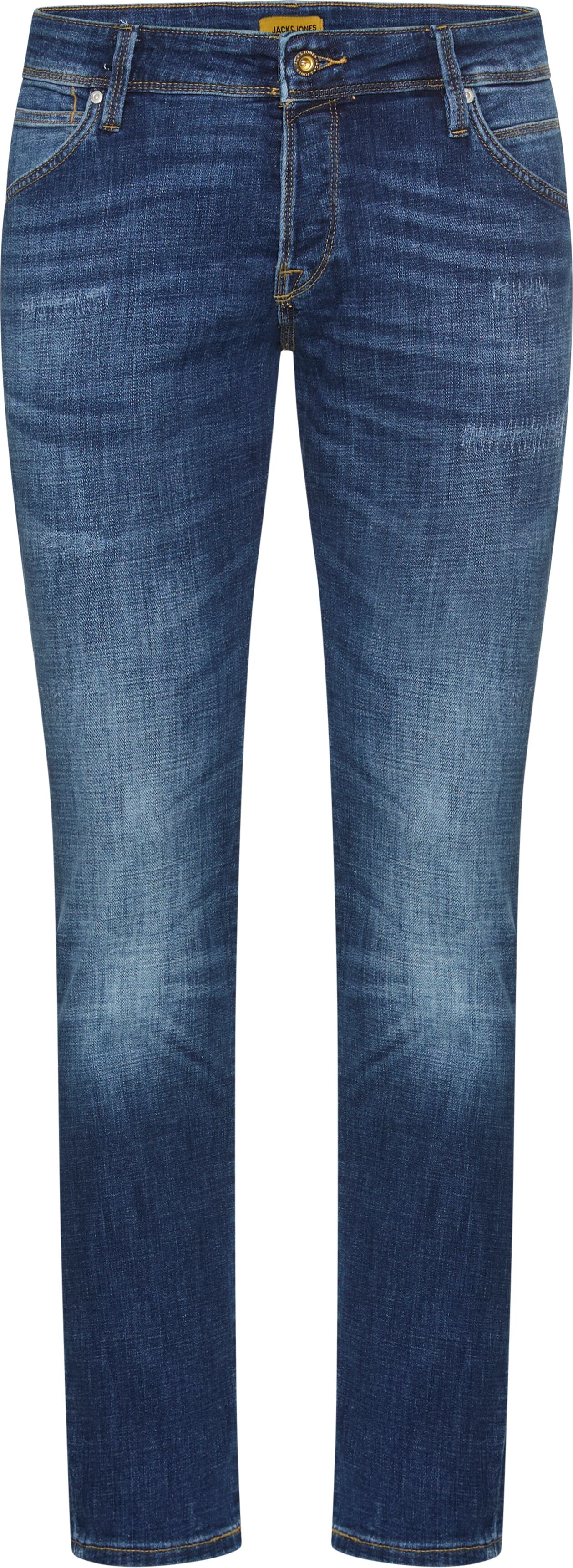 Slim-fit-Jeans JACK & JONES "JJIGLENN – Slim-Fit-Jeans mit niedriger Leibhöhe", Herren, Gr. 31, Länge 34, blau, Denim/Jeans, Obermaterial: 99% Baumwolle, 1% Elasthan, Abriebeffekte, slim fit lang, Jeans Slim-fit-Jeans, Used, modisch, slim fit, Denim/Jeans