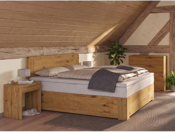 Wildeichenbett „Niklas“ Boxspring 180 x 210 cm Massivholz Wildeiche