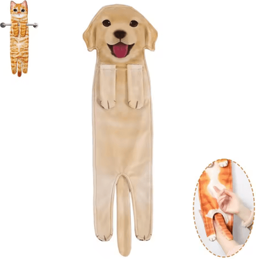 Inspire Picks Funny Cat Hand Towel Cute Hanging Kitchen And Bathroom Towel For Cat Lovers khaki Dog
