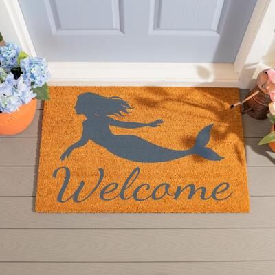 Evergreen "Mermaid Coral Sea Welcome Coir Door Mat, 36"" x 24"" - 36"" x 24"""