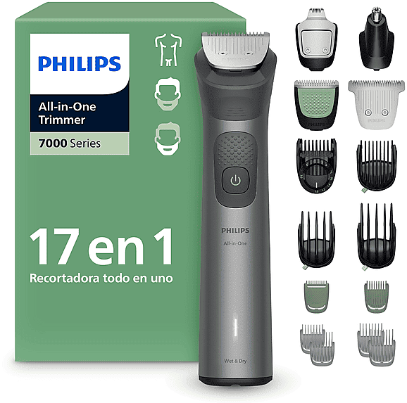 Afeitadora corporal - Philips All in One S7000 MG7951/15, Recortador 17 en 1, Precisión 0,2 mm, BeardSense, Autoafilable, 120min, Uso Seco/Mojado