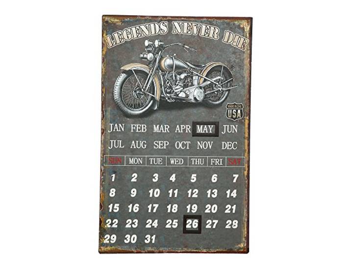 Ambiente Haus 84628 Metallbild Kalender Biker im nostalgischem Motorrad-look Magnetschieber 25 x 40 cm bunt