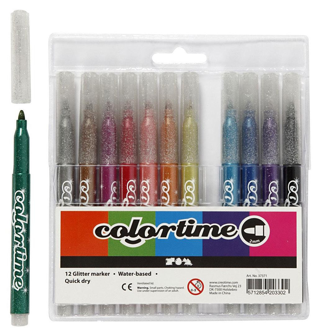 Colortime Glitterstiften set, 12 kleuren - op waterbasis