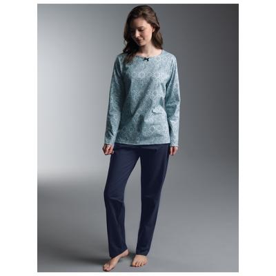 Schlafanzug TRIGEMA "TRIGEMA Pyjama mit Ornamentmuster", Damen, Gr. L, blau (gletscher), Single Jersey, 100% Baumwolle, Homewear-Sets Schlafanzug