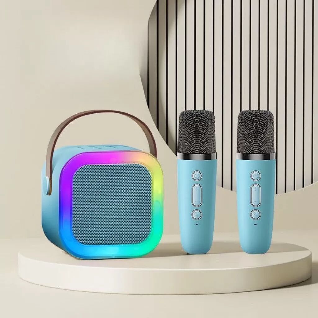 INF Haut-parleur Karaoké Bluetooth Portable (Édition de Base) avec Deux Microphones et Haut-parleur Bleu