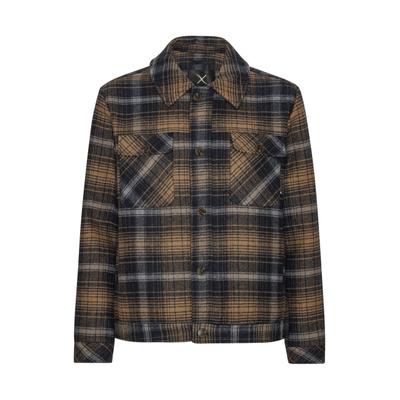 Allwetterjacke CLEAN CUT COPENHAGEN "Clean Cut Copenhagen Luke Check Wool Jacket", Herren, Gr. S, braun (schwarz navy), 60% Polyester, 40% Wolle, kariert, normal, amerikanischer Ausschnitt, Jacken