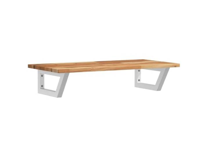 WEMYUFURN Waschbeckenregal Wandmontage Stahl und Akazienholz Schweberegal, Trapezform, Ablage für Cremes, Handtuchhalter, Montage am Waschtisch, M8-Dehnschraube