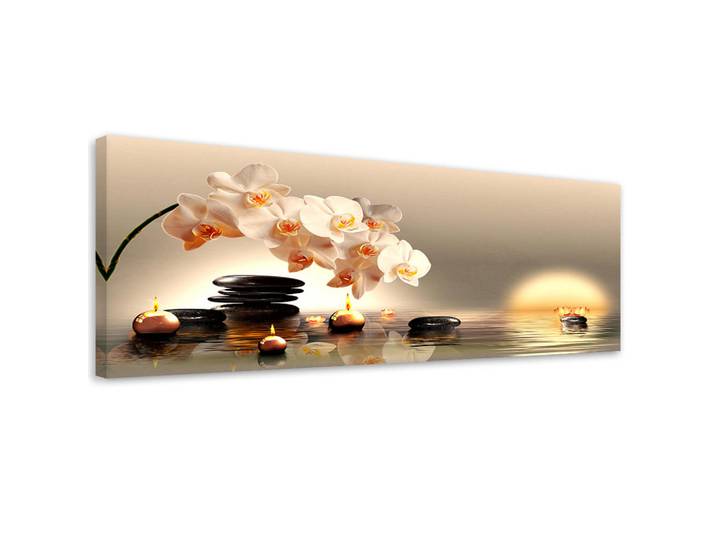 Feeby Wandbild zen blume wassersteine, Beige, Orientalisch, Rechteckig, 90x30 cm, Bilder & Rahmen, Bilder, Leinwandbilder