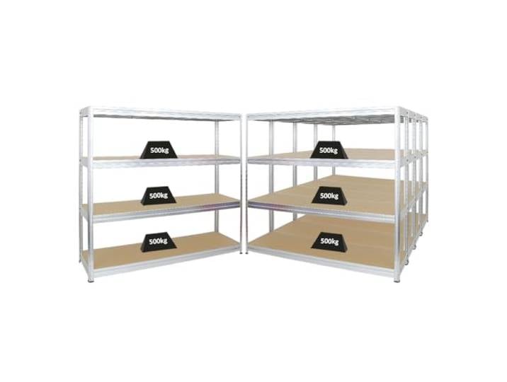PROREGAL Mega Deal 5er-Sparset Profi-Schwerlastregal Dino HxBxT 180x200x60cm Fachlast 500kg Verzinkt, Kellerregal, Steckregal, Garagenregal, Lagerregal