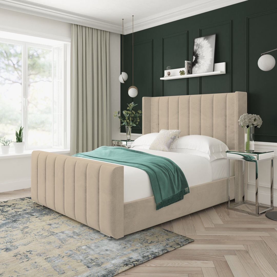Lark Manor Naples Velvet Upholstered Bed Frame Cream Naples Velvet Single (3')