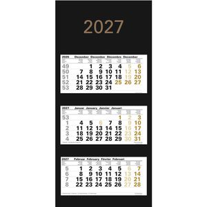 Güss-Verlag 3-Monatskalender 50300, Black Edition, 1 Monat = 1 Blatt, mit Datumsschieber, 33 x 70 cm, Jahr 2027
