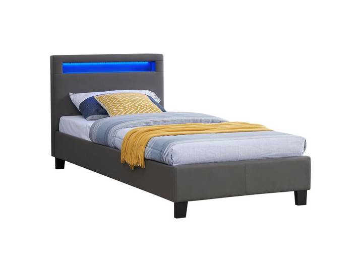 POLSTERBETT MIT LED MANDALAY 90x200 cm grau