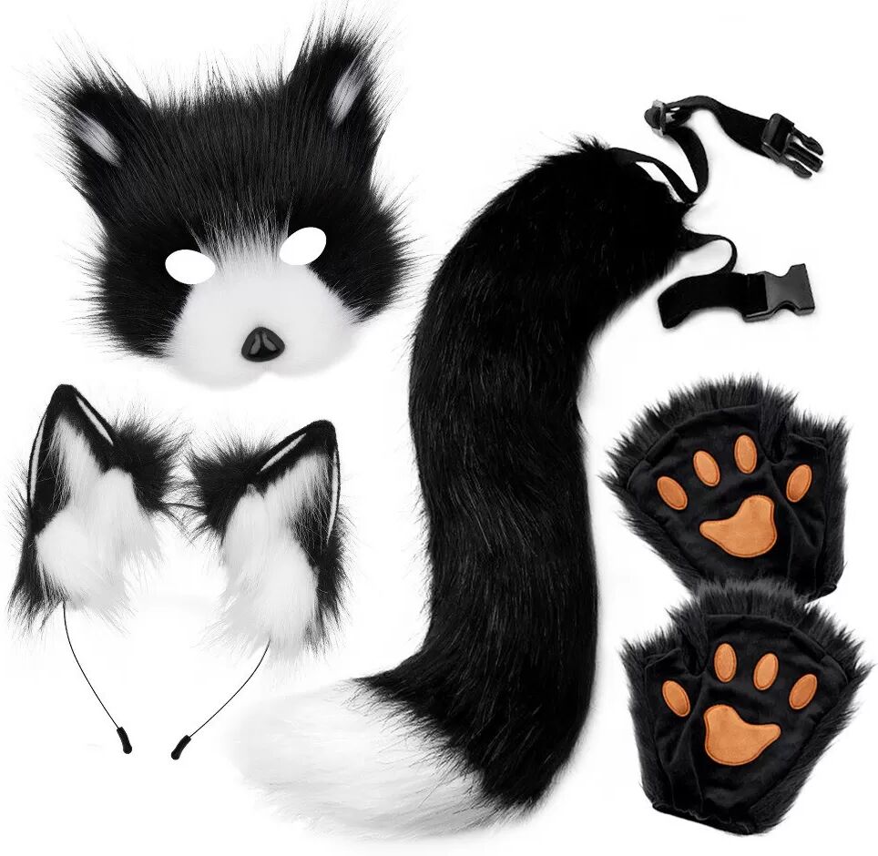 INF Ensemble de Costume de Masque de Renard en Peluche - 4 Pièces: Accessoires de Cosplay Halloween