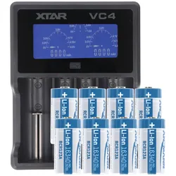AccuCell CR123 A Li-Ion Akku mit 3,6V - 3,7 Volt, 850mAh 8 Stück und LCD-Schnell-Ladegerät