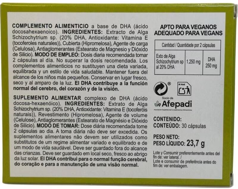 Integralia Dha Vegetal Alga Schizochytrium 30 Cápsulas Talla Única Unisex