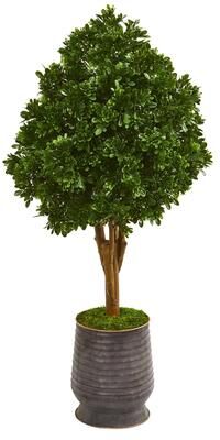 Nearly Natural "49"" Tea Leaf Artificial Tree in Metal Planter UV Resistant (Indoor/Outdoor)"