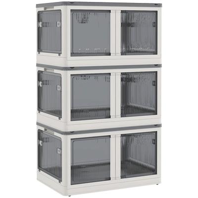 MODFU Aufbewahrungsbox Kunststoff Weiß 60x42x34 cm, faltbar, stapelbar, mit Rollen und 5-seitigem Zugang