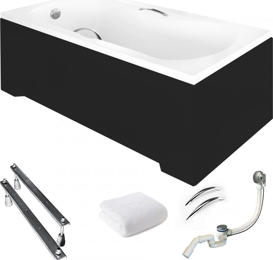 Aqua For You | Aria Badewanne - 150x70cm - Antibakterielle Beschichtung - Schwarz - Inklusive Siphon - mit Verkleidung