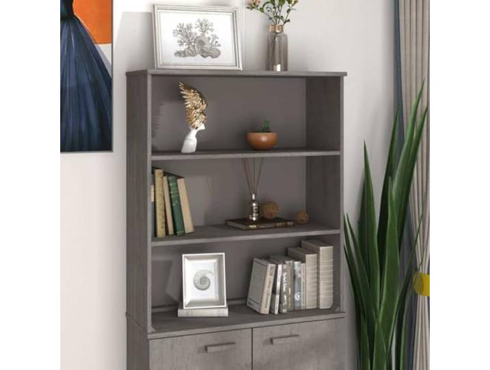 RJPLMFV Hamar Sideboard, hellgrau, 85 x 35 x 100 cm, Kiefernholz Robustes Massivholz, 2 Ablageböden, Wandmontage, Landhausstil