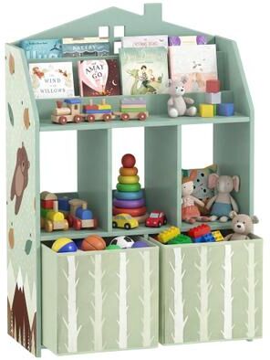 Kodotan sofa Kids Bookshelf with Toy Storage, Children's Bookcase with Book Display, Shelves and Fabric Drawers, Toy Organizer