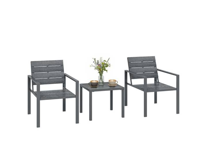 Set de jardin 3pz avec 2 Sedie da Esterno et Tavolino da Caffè in HDPE et Metallo Grigio Scuro Gris