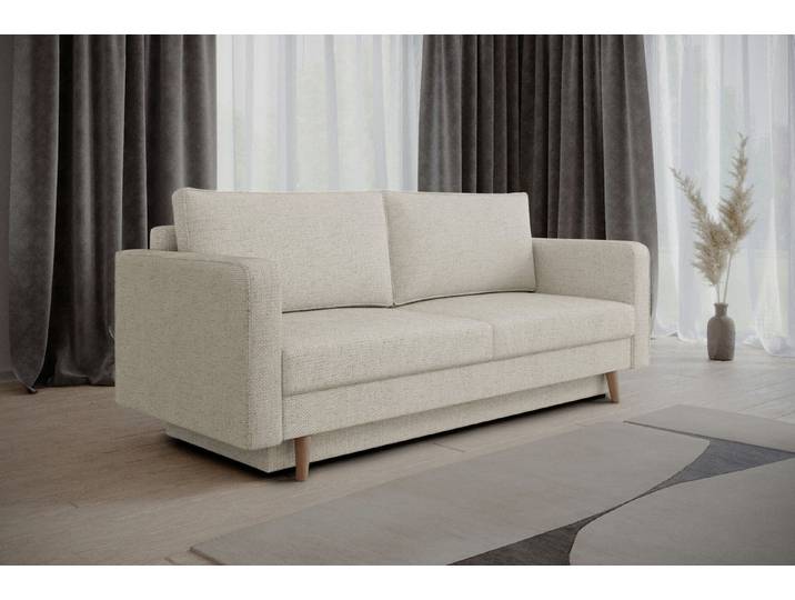 MOEBLO Sofa Marbella, modernes Schlafsofa 3-Sitzer Sofa mit Strukturstoff, Bettkasten & Liegefunktion, elegantes Design, hoher Sitzkomfort & stilvolle Gemütlichkeit, Couch Polstermöbel Sitzmöbel Wohnzimmermöbel Stoffsofa, (BxHxT): 232x90x97 cm