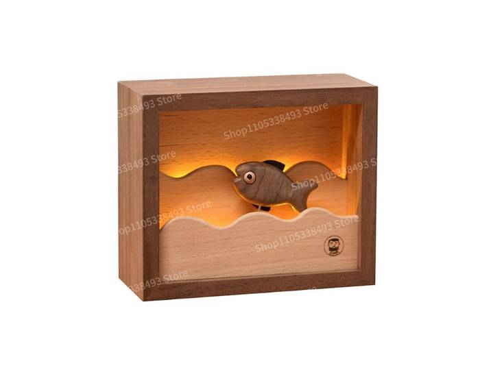 Veilleuse en forme de petit poisson, ornements en bois créatifs, cadeaux d'anniversaire et de fêtes, décoration de petit poisson qui se précipite à l'avant