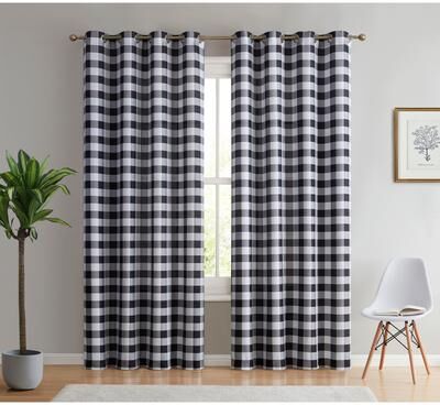 HLC.me Hilltop Buffalo Textured Light Filtering Grommet Lightweight Window Curtains Bedroom & Living Room, 2 Panels