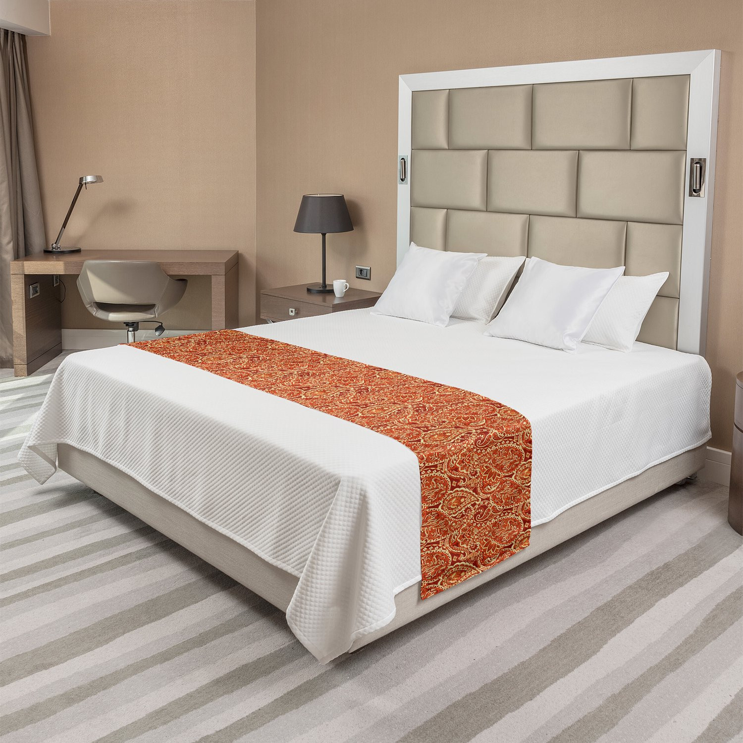 ABAKUHAUS Paisley Bedloper met Traditioneel Etnisch Motief, Paprikarood en Lichtgeel