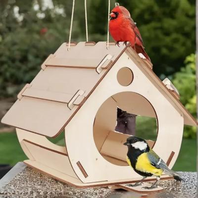 Inspired Finds Hanging Wooden Bird Feeder DIY Outdoor Garden Decorative Birdcage Birdhouse burlywood trumpet