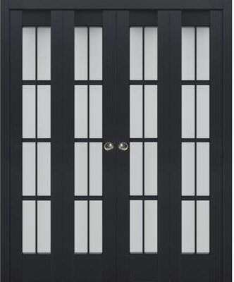 SartoDoors Veregio 7412   Closet Door Bi-fold Door   Solid Wood w/ Glass   Hardware Set   72x80, Antracite Bedroom Door