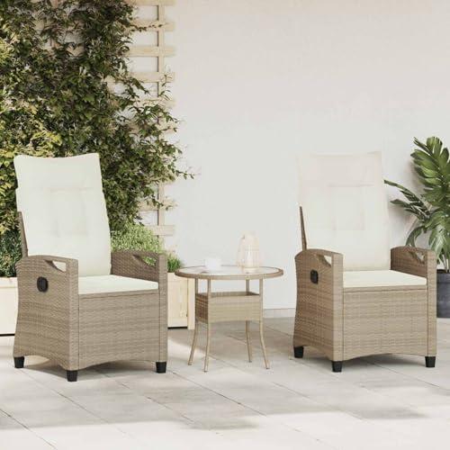 2 verstellbare Gartenstühle mit Rückenlehne aus Polyester und Stahl in Beige und Creme für Garten und Terrasse