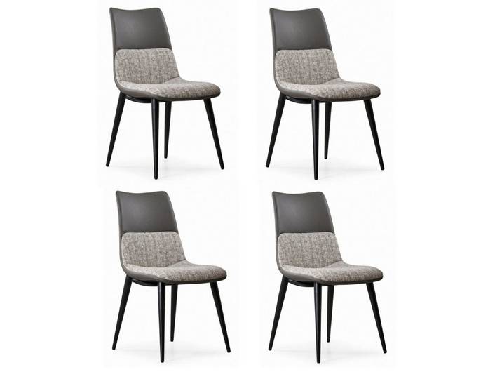 JVmoebel Sitzgruppe Modern Esszimmerstühle 4x Set Grau Kunstleder Kombi Beine Solide, (4-tlg., 4er-Set)