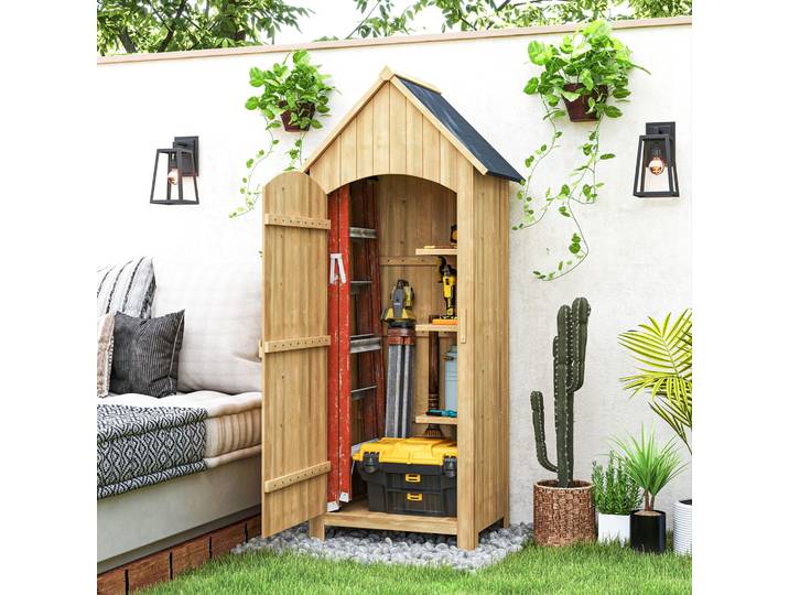 Outsunny Armoire Jardin Outils 3 Étagères Bois Sapin