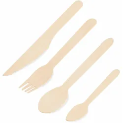 VEPATIM 400x Holz Besteck Set biologisch abbaubar Gabeln Messer Löffel Kaffeelöffel