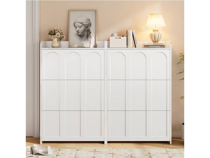 ROVRYN Meuble à chaussures lot de 2 140 x 25 x 120 cm 12 compartiments portes abattantes MDF blanc