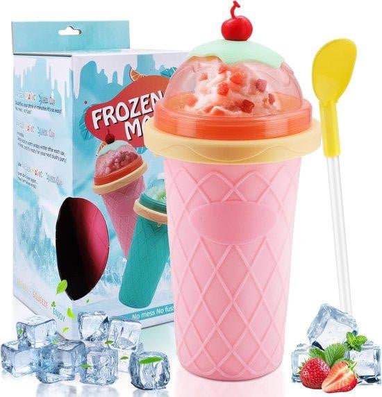 Roze siliconen slushmachine inclusief rietje en lepel