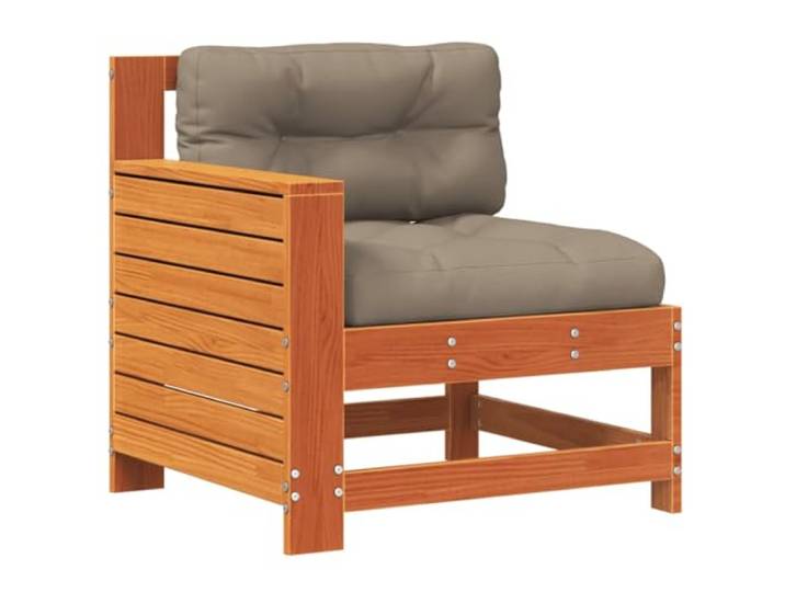 Coespram Gartensessel mit Kissen Kiefernholz Einzelsofa Wachsbraun Gemütlicher Outdoor Loungesessel aus Kiefernholz für Terrasse, Balkon und Garten. Flexibel erweiterbares Modulsofa.