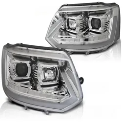 LED Tagfahrlicht Scheinwerfer passend für VW T5 GP 10-15 chrom mit dyn LED Blinker