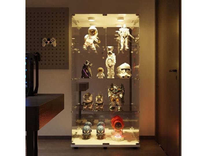Vitrine 80x36x164 cm vitrine en verre 4 niveaux 2 portes verre trempé avec lumière LED blanc