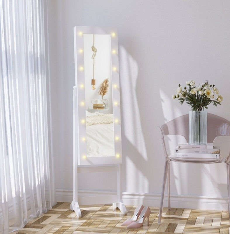 Ebern Designs Freestanding Jewelry Armoire White 136.01cm H X 36.01cm W X 30.01cm D