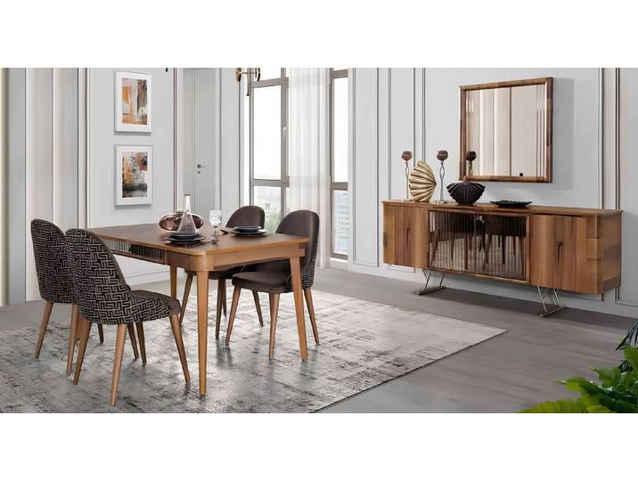 JVmoebel Esszimmer-Set Esszimmer Garnitur aus Holzfurnier mit Ausziehtisch und Stühlen, (Esszimmer-Set, Küchen-Set), Made in Europa
