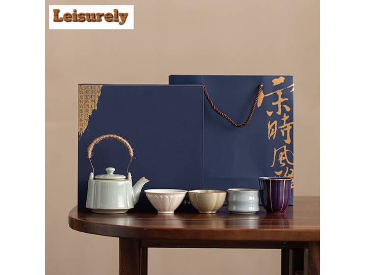 Service à thé de cérémonie du thé antique, cinq fours célèbres, service à thé standard, théière domestique, tasse à thé Kung Fu, coffret cadeau, invitation, 1 pot, 4 ensembles