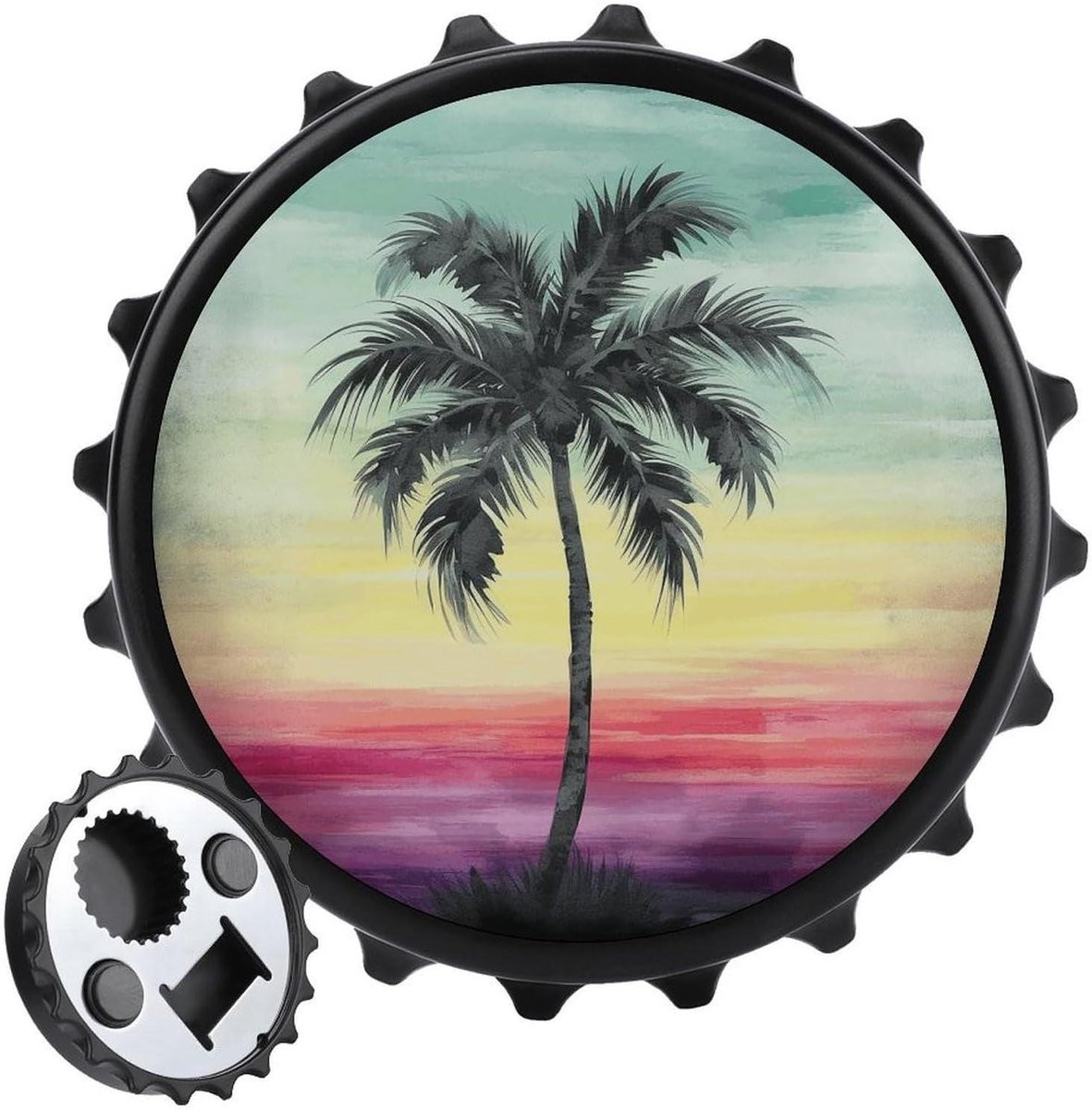 Zwarte magnetische flesopener voor keukendecoratie - 7,9 x 6,9 cm