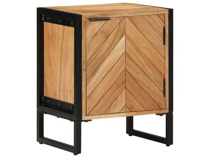 Nachttisch 40x30x50 cm Massivholz Akazie mit schwarzen Metalldetails und großem Staufach – Industrielles Design Mango Holz Schrank für Schlafzimmer Aufbewahrung