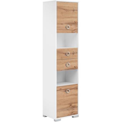 Hochschrank WELLTIME "Kimi, Breite 40,5 cm", weiß (weiß, eiche landhaus), B:40,5cm H:172,1cm T:33,1cm, FSC-zertifizierter Holzwerkstoff, Schränke, Hochschrank, Solide Verarbeitung - Dieses Produkt ist in Deutschland gefertigt