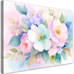 LEINWANDBILD Zarte bunte Blumen Aquarell 100x70cm