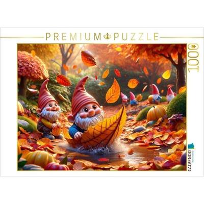 CALVENDO Puzzle Herbstsegeln im Blättermeer: Zwerge auf großer Fahrt | 1000 Teile Lege-Größe 64x48cm Foto-Puzzle für glückliche Stunden